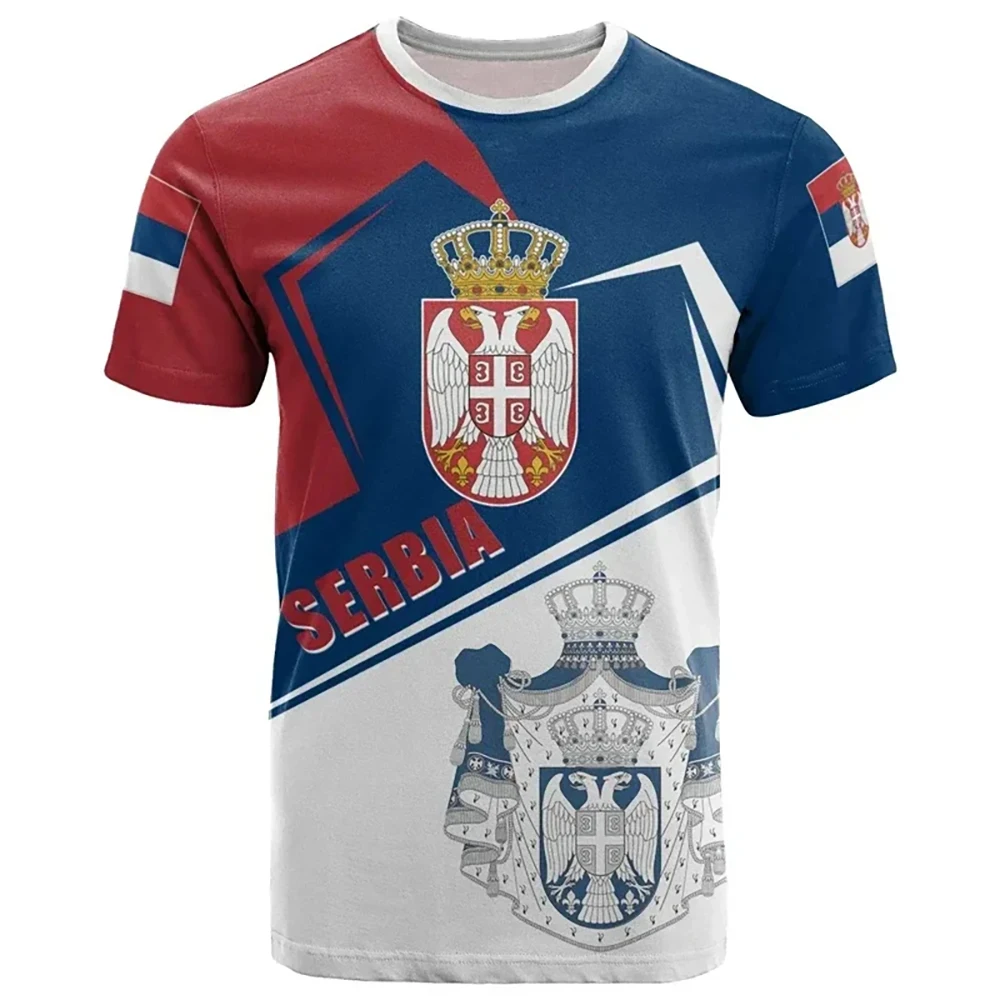 Serbia Flag Graphic T Shirts Fashion Serbian National Emblem 3D Printed T Shirt For Men Streetwear Sports Oversized Tshirt Tops