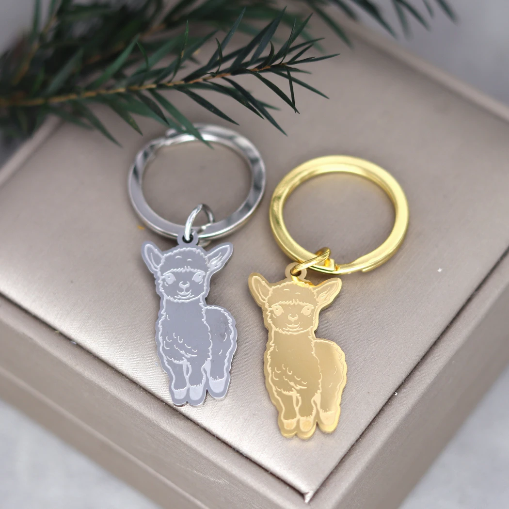 Lovely Alpaca Pendant Sheep  Animal Key Chain Key Ring Jewelry 316 Stainless Decorative Giften Men