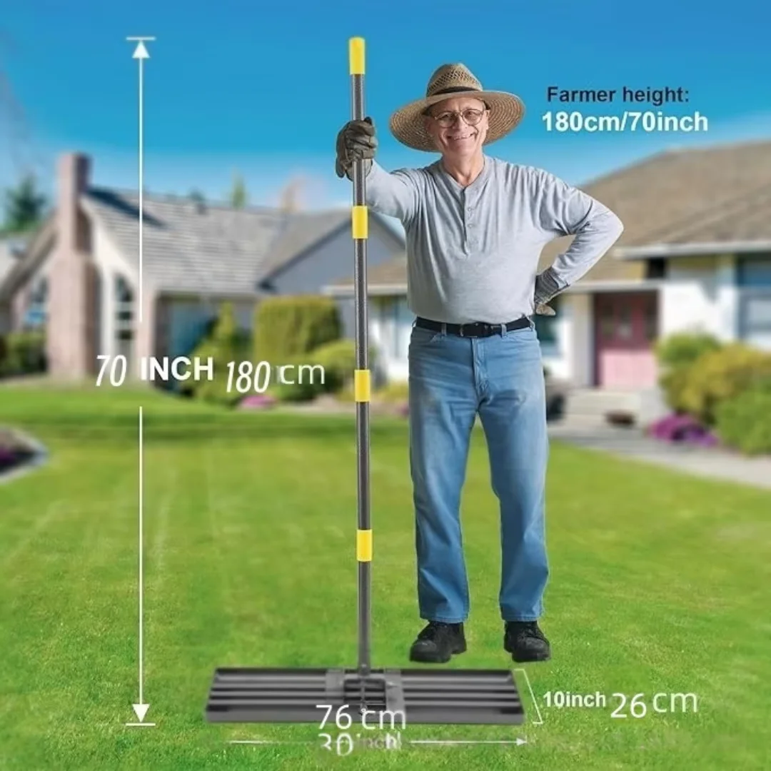Detachable Stainless Steel Lawn Leveling Rake Lawn Surface Finishing Tool Sand Leveler Lawn Ground Flat Rake for Backyard Garden
