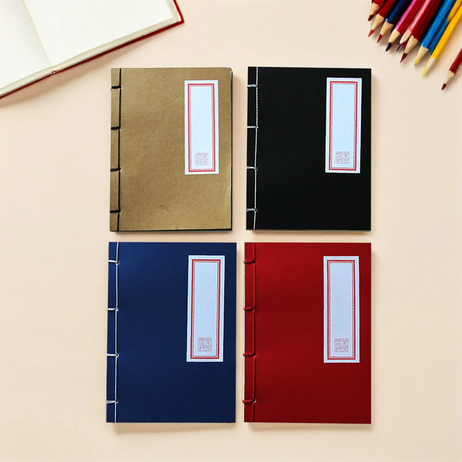 

Набор из 4 винтажных блокнотов в китайском стиле, с чистыми страницами, в твердом переплете, для школы, офиса, творческого ведения дневника