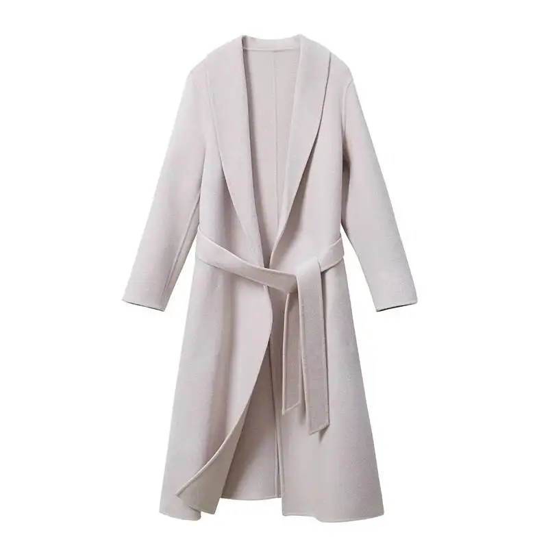 معاطف نسائية شتوية طويلة جديدة لعام 2025 مع حزام معاطف صوف رمادية ملابس خارجية معطف فضفاض للنساء H1643010 #2