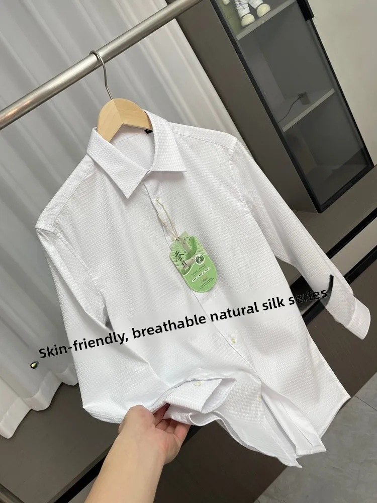 

l Silk Series Men's Long Sve irt Comfortable Breathable Casual Busin Sle Autumn Wear Skin-friendly Pure Color