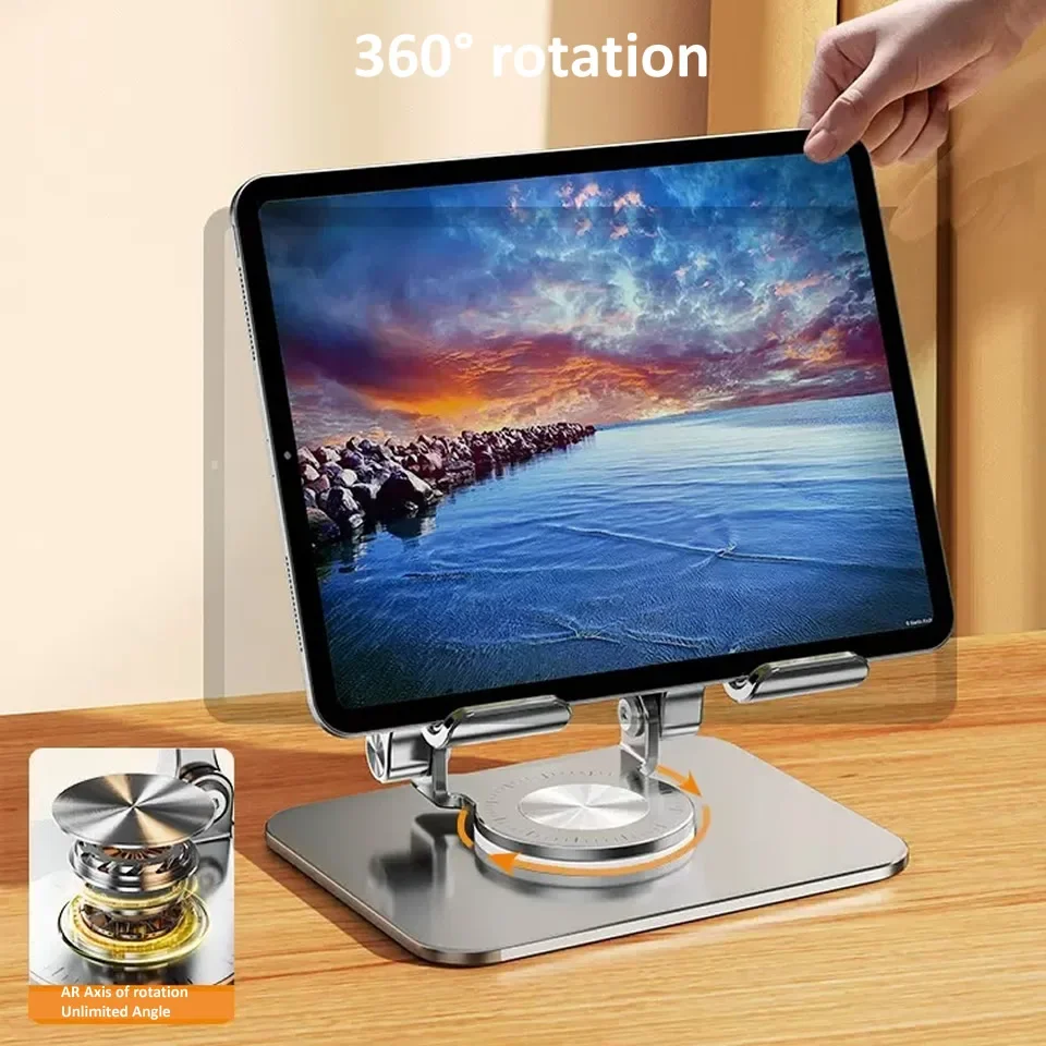 Soporte para tableta con rotación de 360 ° para iPad, soporte plegable ajustable para tableta, soporte para teléfono de aluminio Compatible con iPad