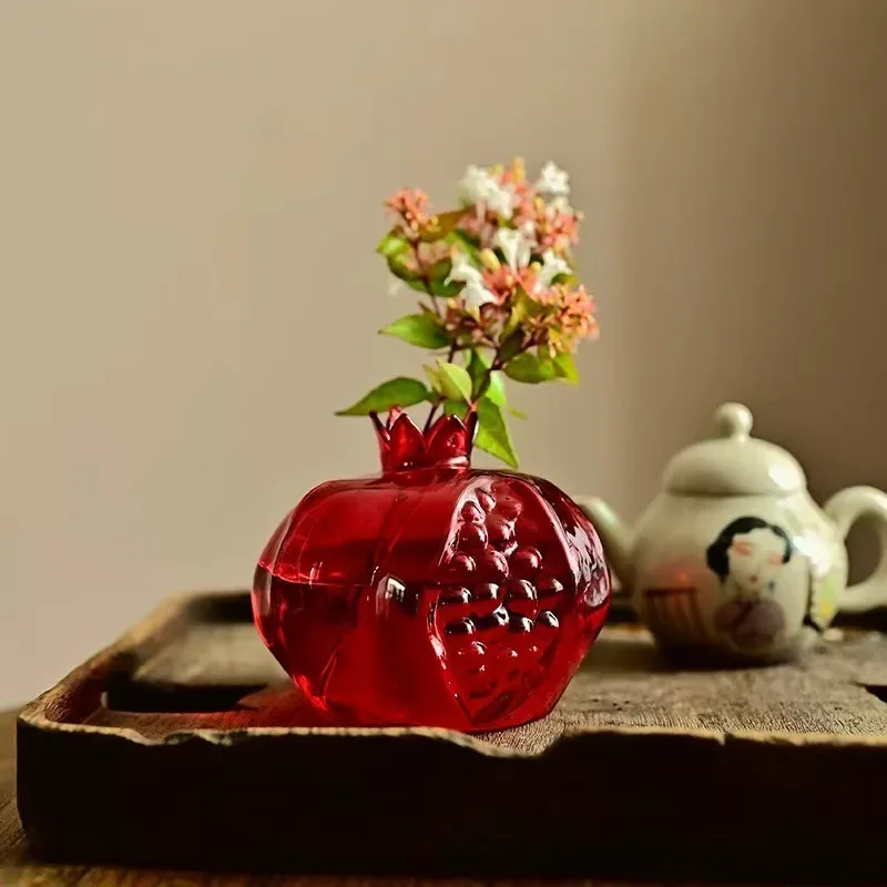 Creative Pomegranate Vase Plant Hydroponic Terrarium Glass Dried Flower Vase Living Room Dining Room Desktop Mini Art Decoration