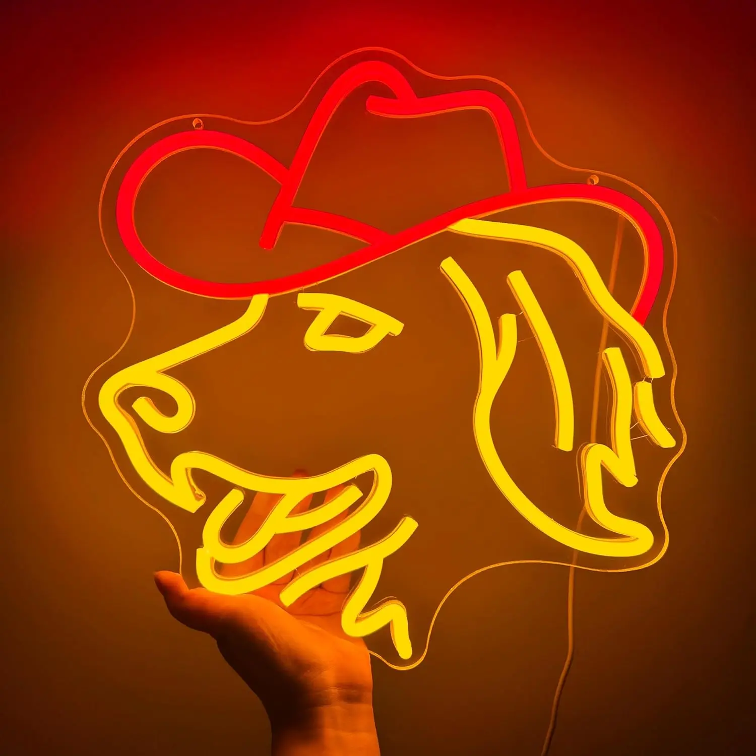 Cowgirl Face Neon Sign LED Wall Art USB Powered Acrylic Red Yellow Western Hat Glow Aesthetic Room Bedroom Bar Party Decor