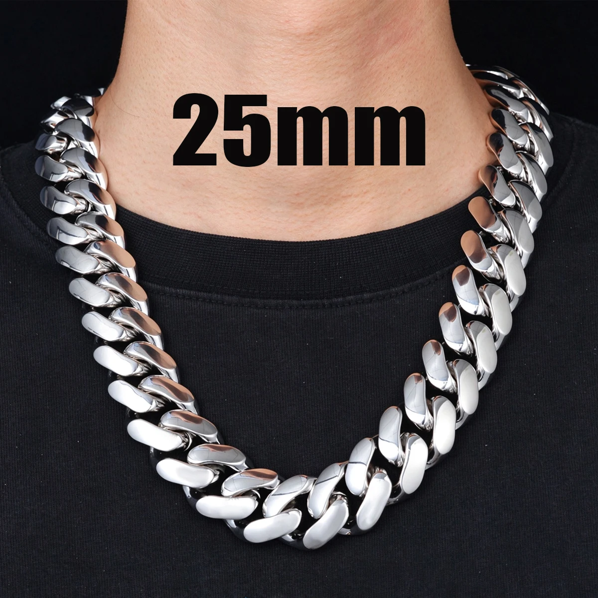 Cadena cubana de 18, 20, 22 y 24 pulgadas, de acero de titanio, con incrustaciones de diamantes, estilo hip hop, para uso diario, cadena cubana de alta calidad, joyería fina, regalos para hombres, para el novio, con incrustaciones de microcristales, cierre chapado en oro de 18 quilates, cadena ancha, cadena de metal macizo, accesorios llamativos y brillantes, para mujeres, estilo rapero.