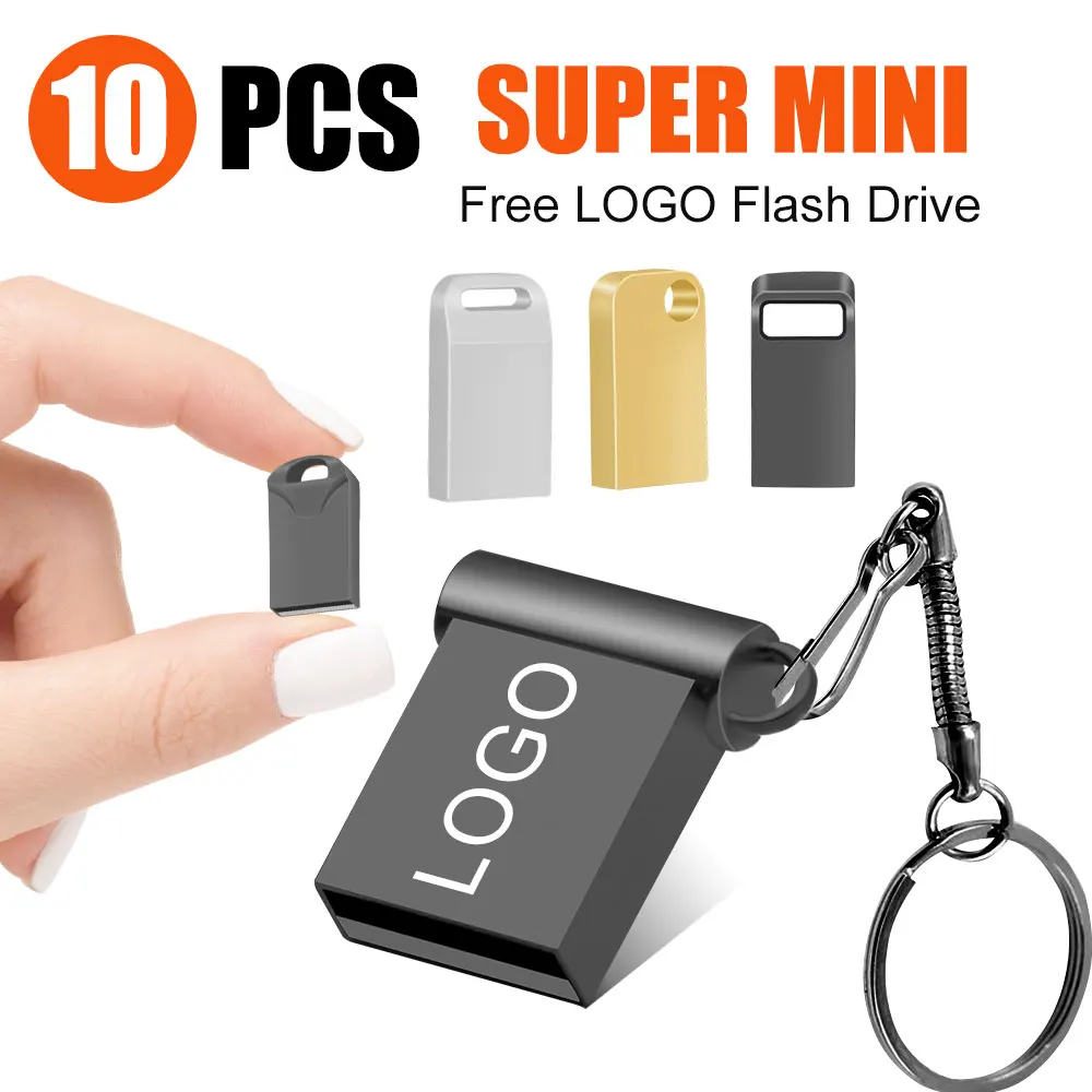 10PCS Mini Pen Driver 4GB USB Flash Drive 8GB Memory Flash Deive 16GB 64GB USB Sticks 32GB Metal U Disk Free Personalizado Logo