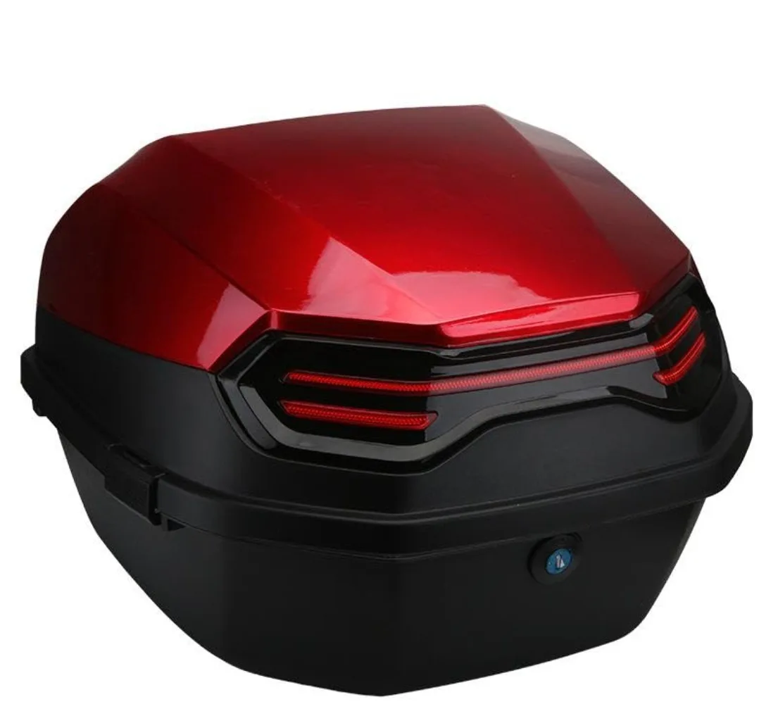 Universal Motorcycle Scooter Tail Box Lockable Waterproof Top Box with Soft Backrest - Silver Grey Helmet Storage Luggage Rack