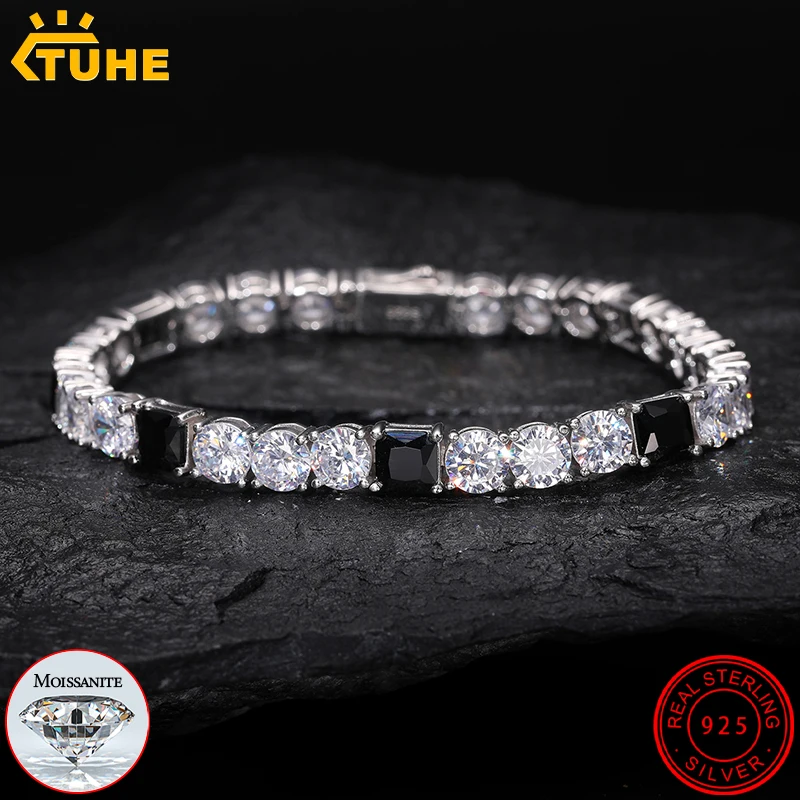 

TUHE Tennis Bracelet for Women Punk Hiphop Moissanite Wedding Gold Color Hand Chain Jewelry