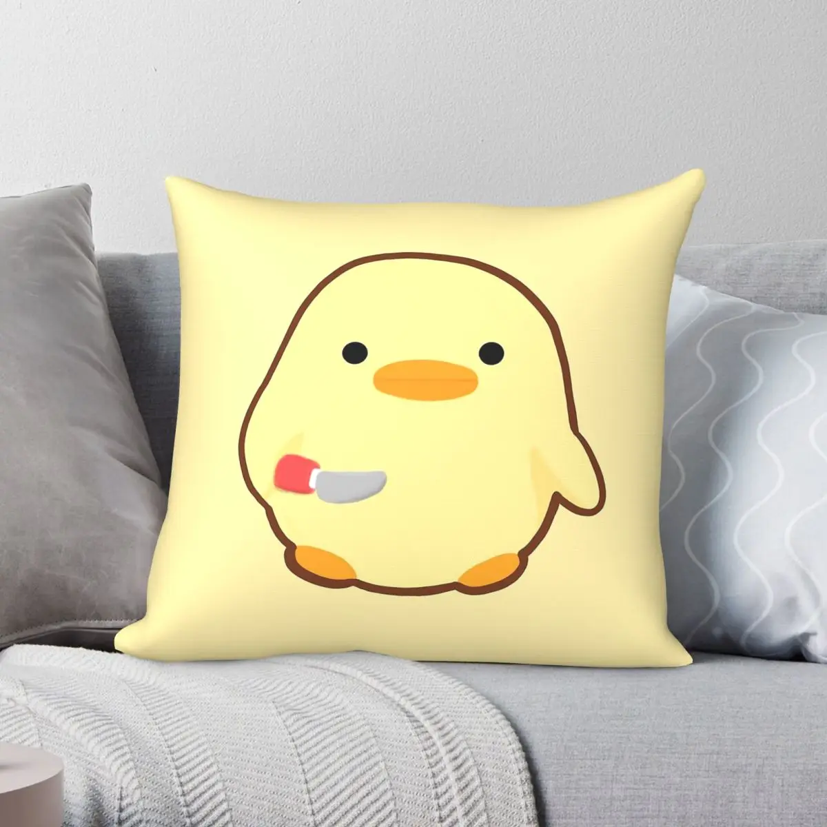 Yellow Duck With Knife Square Pillowcase Polyester Linen Velvet Pattern Zip Decorative Throw Pillow Case Sofa Cushion Cover 18