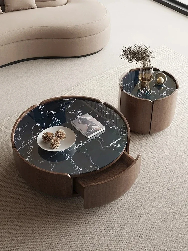 

Italian-style petal coffee table small apartment living room high-end creative design rock slab walnut round tea table
