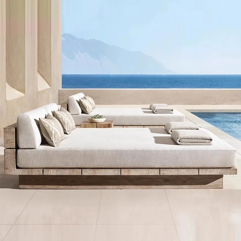 

Outdoor villa courtyard solid wood reclining, bed outdoor waterproof, sun protection and preservative wood reclining chair
