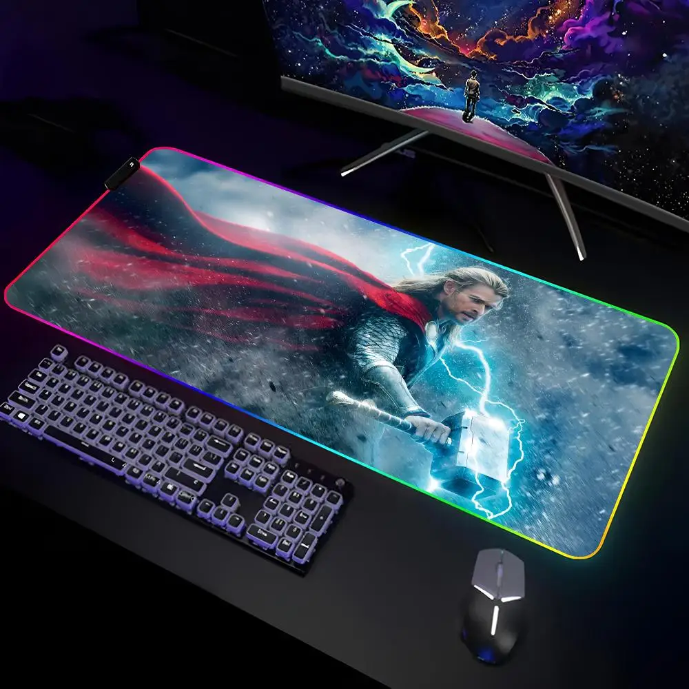 Thor bantalan Mouse Gamer RGB Deskmat alas Keyboard Gaming laptop LED Mousepad pelindung meja alas Mouse Anime