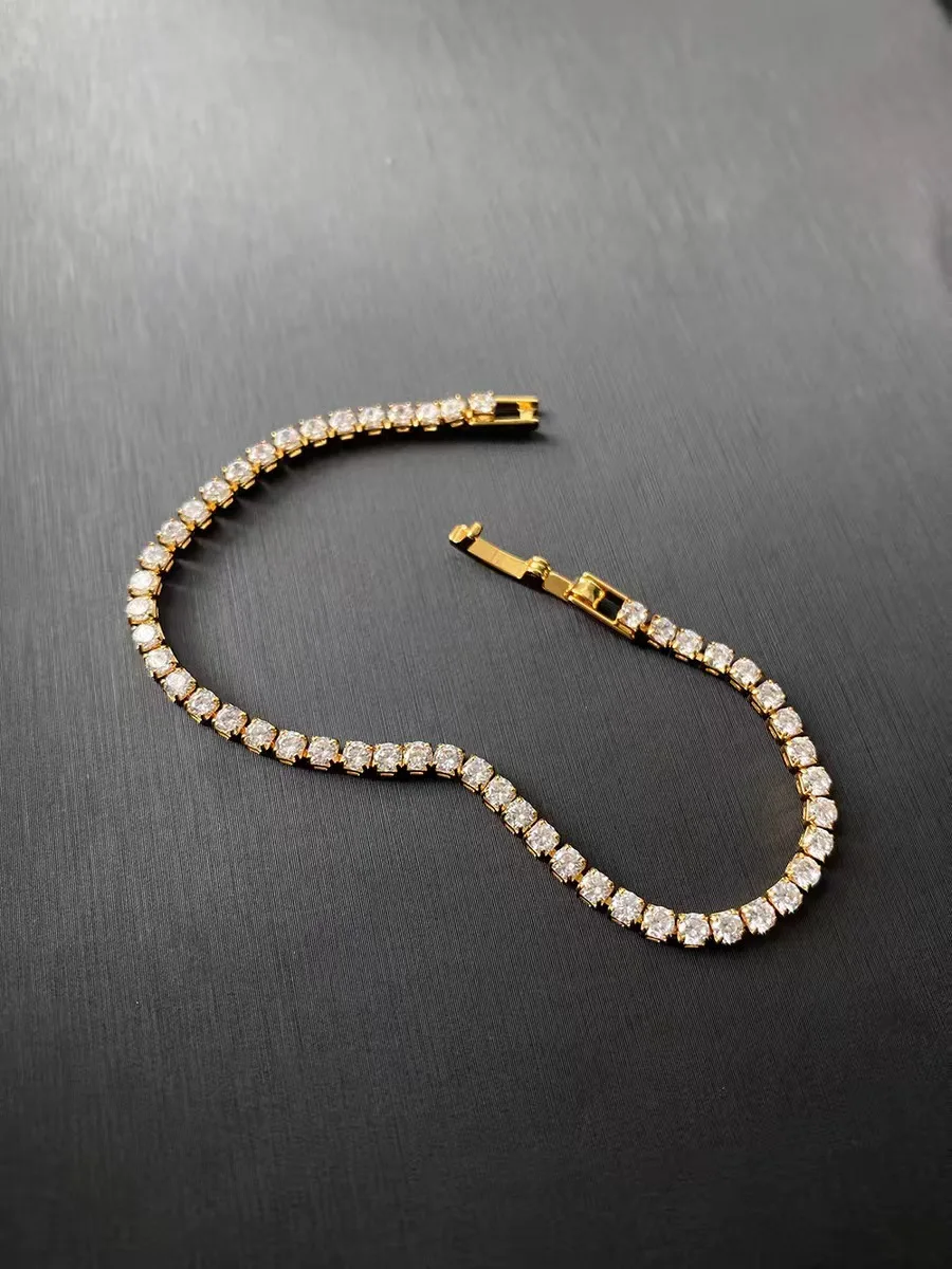 Cross border hot selling 4mm hip-hop single row bracelet, simple circular full diamond bracelet, personalized and fashionable ho