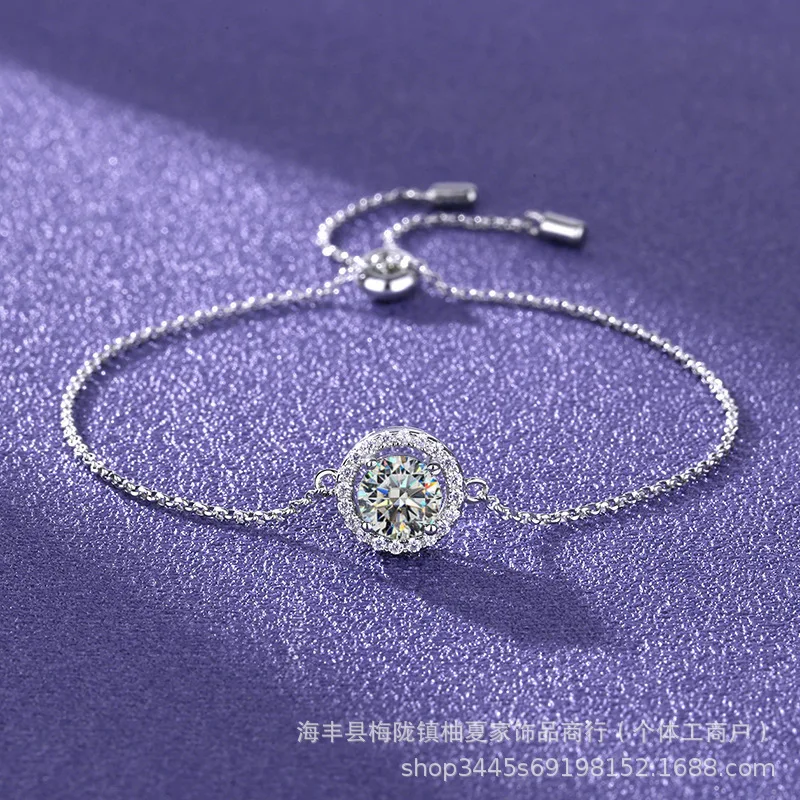 Round Bezel Protects Gemstone, Unique Designed Round Bezel Bracelet, Womens PT950 Platinum Moissanite Wrist Jewelry