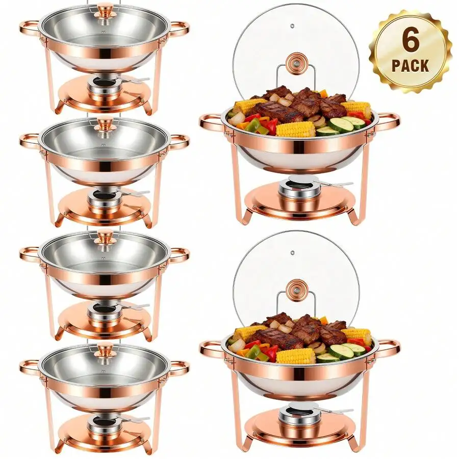5QT Round Chafing Dish Buffet Set ,316 Stainless Steel Buffet Warmer With Lid Catering Container For Wedding Party New Year Cooking & Buffet Servers And Warmers  (1/2/4/6 Pack )