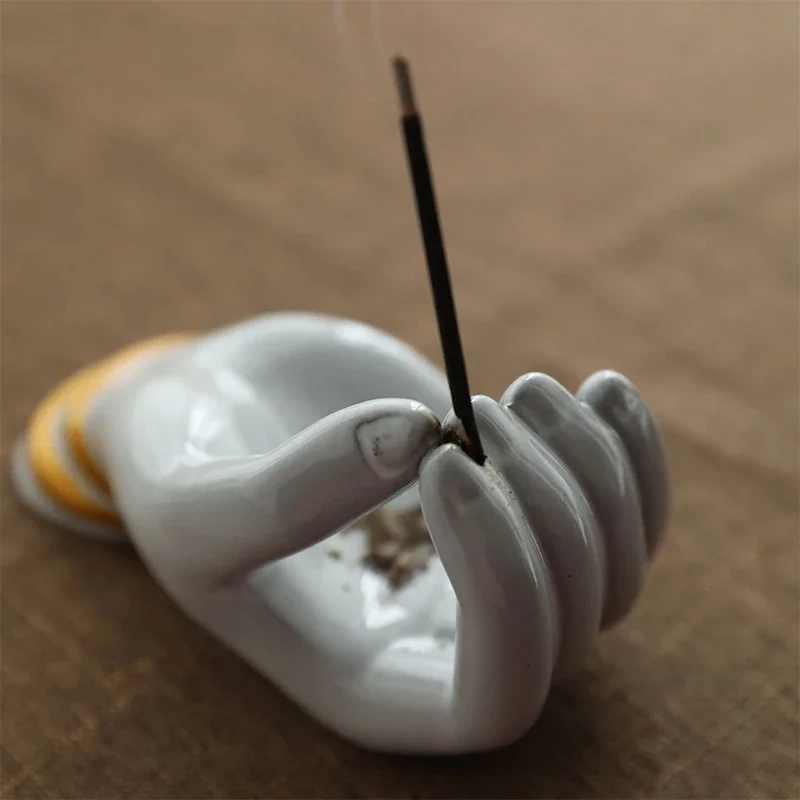 Creative Incense Holder Buddha Hand Incense Sticks Holder Hand-made Ceramic Incense Censer Stand Office Home Decoration