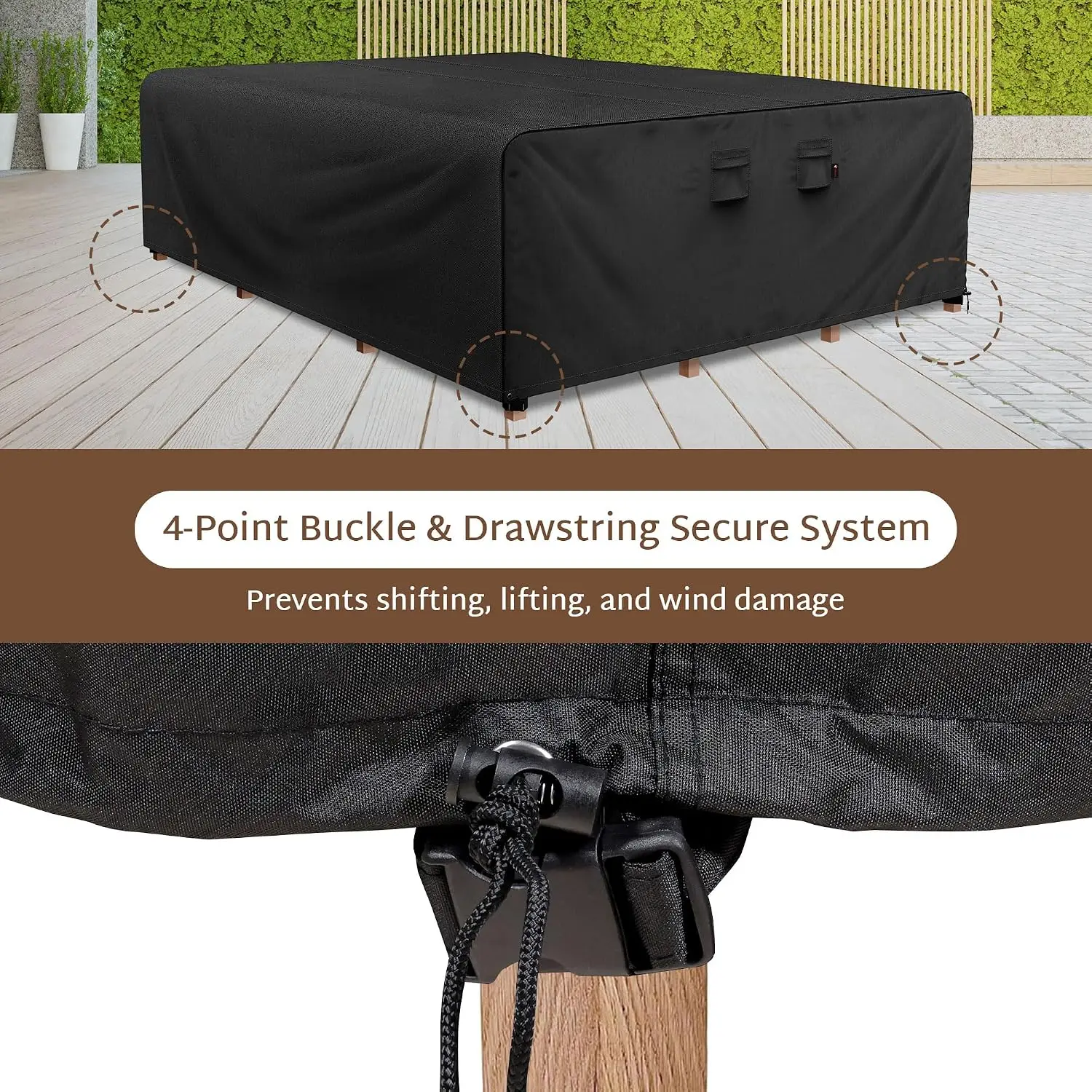 Rectangular 600D Heavy-Duty Outdoor Patio Table Cover, Waterproof Weatherproof Furniture Protector, 180