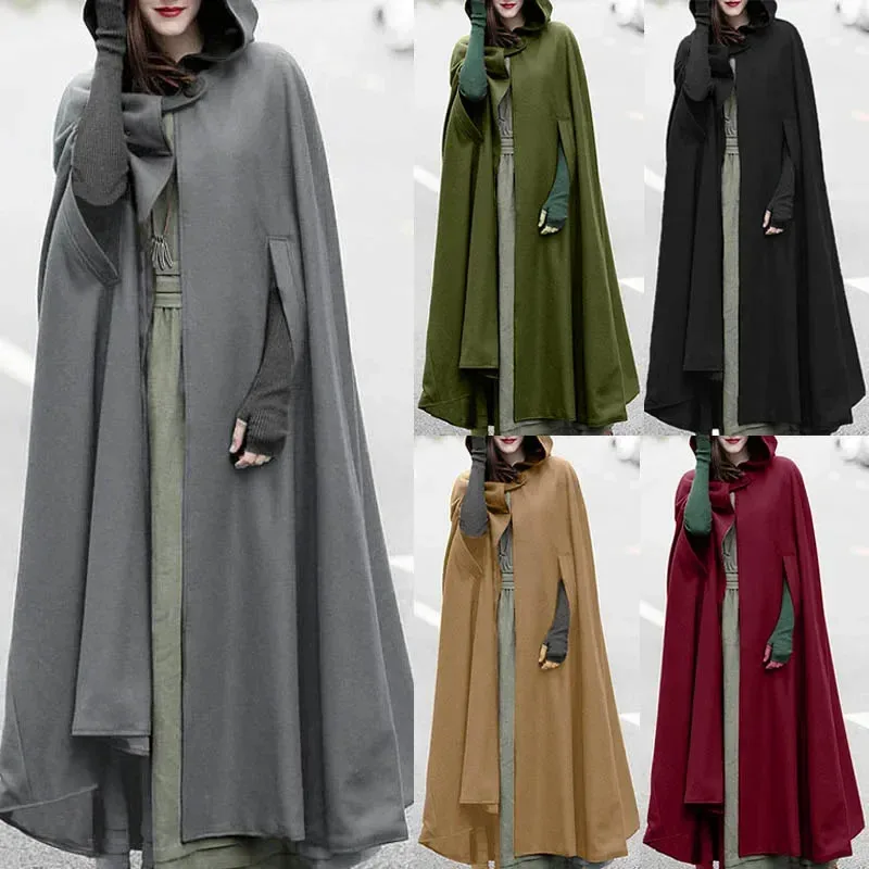Elegante mantello lungo mantello ZANZEA donna con cappuccio misto lana mantello cappotto autunno felpe con cappuccio poncho caldo giacche cosplay capispalla giacca a vento