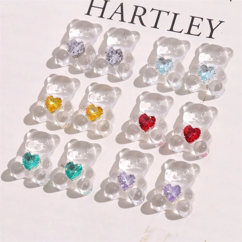 New 40pcs/lot color hearts core Transparent animals cartoon bears shape resin cabochon bead diy jewelry garment hair accessory