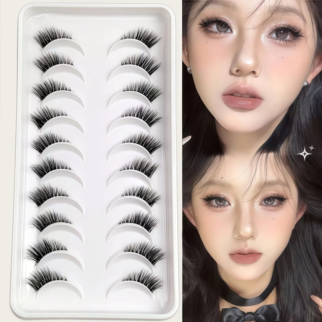 New Arrival Half-Lash False Eyelashes with Clear Band, 10 Pairs Pack, Euro-American Style Outer Corner Lengthened Half-Eye Natur
