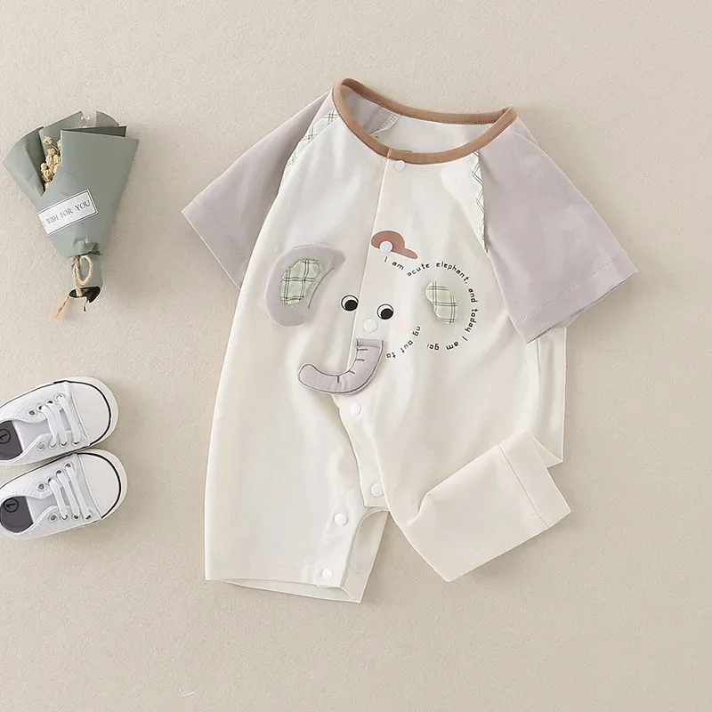 ZOETOPKID New Summer Baby Outfit Thin Cotton Rompers Cartoon Pattern Bodysuit Male Baby Jumpsuit 0-24M Baby Girl Nightgown
