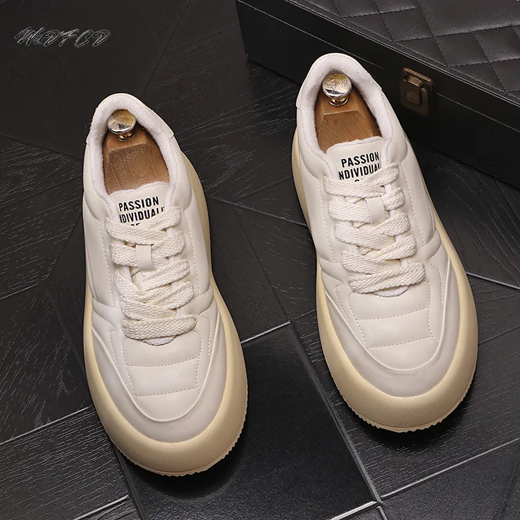 Sneaker Casual Men Designer White Shoes Fashion Genuine Leather Cowhide Breathable Height Increased Flat Platform Board Shoes