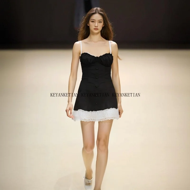 Keyanketian verão novo y2k bordado em camadas babados deslizamento vestido feminino xshape único breasted bainha sem mangas mini vestido