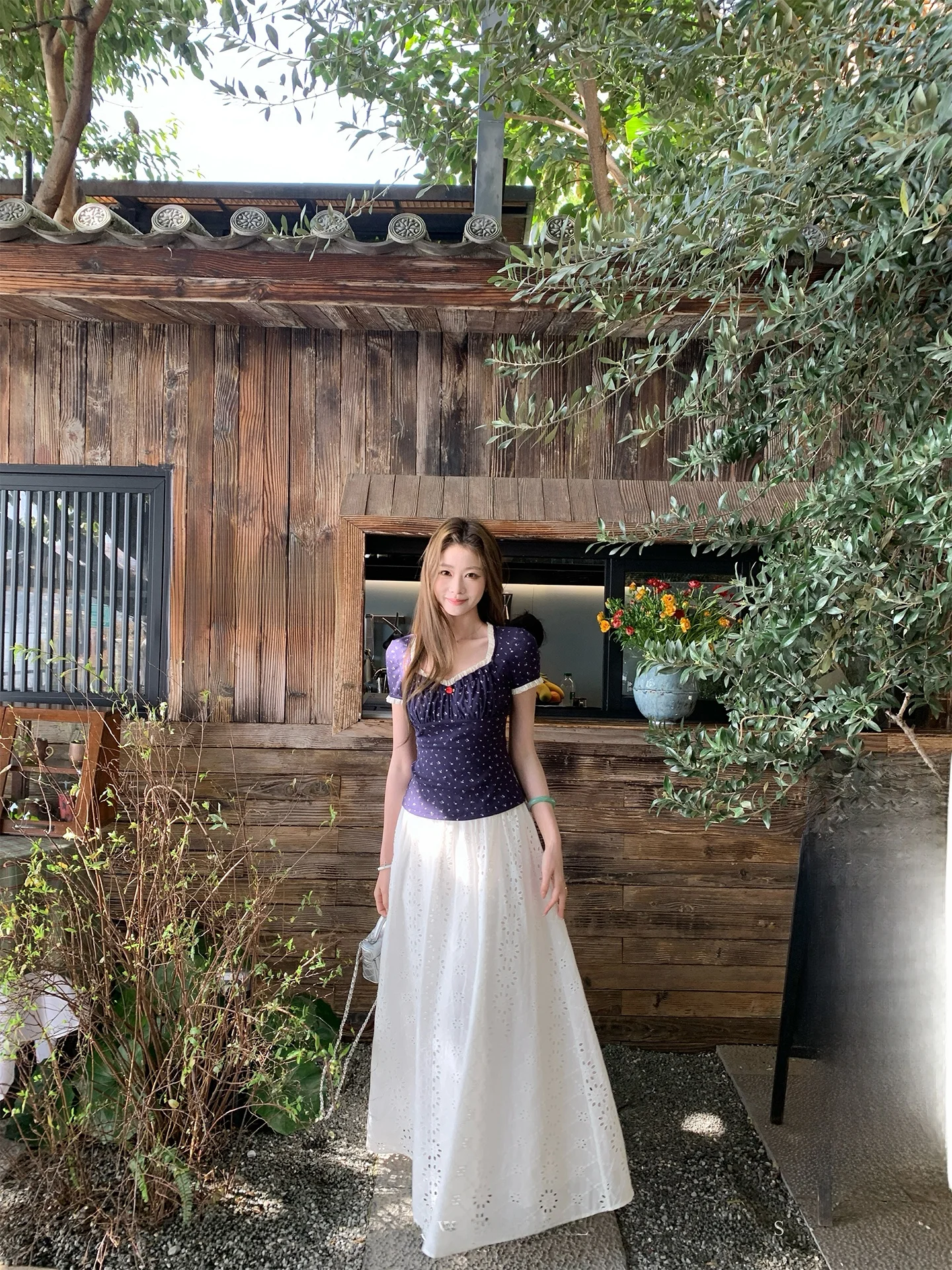 

Женская длинная юбка Ele White ter Ne с вышивкой и вырезами, с завышенной талией, А-силуэт, из хлопка, в корейском стиле, летняя