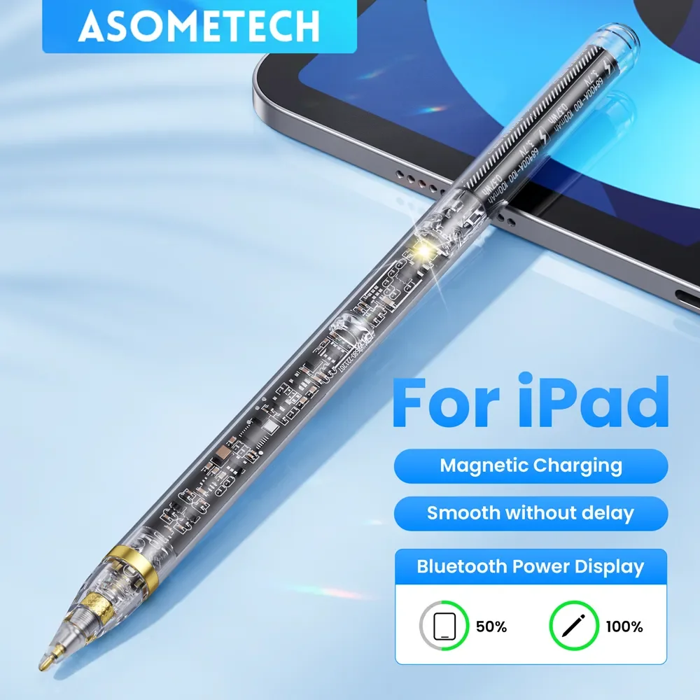 ASOMETECH Transparent Gradient Touch Pen For Apple Pencil 2 iPad Pencil iPad Air Pro 11 12.9 Mini 6 Wireless Charger Stylus Pen