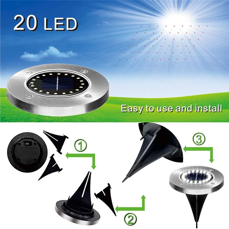 

4pcs Solar Powered Ground Light Waterproof Garden Pathway Deck Lights With 8/12/16/20 LED Lamp for Home Yard Driveway Lawn Road