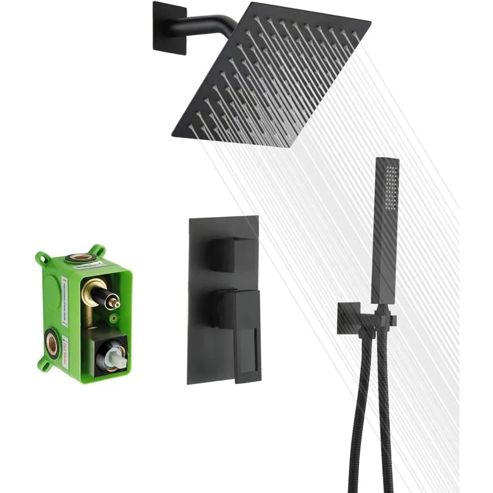 

Modern Matte Black Shower System with Rainfall Feature