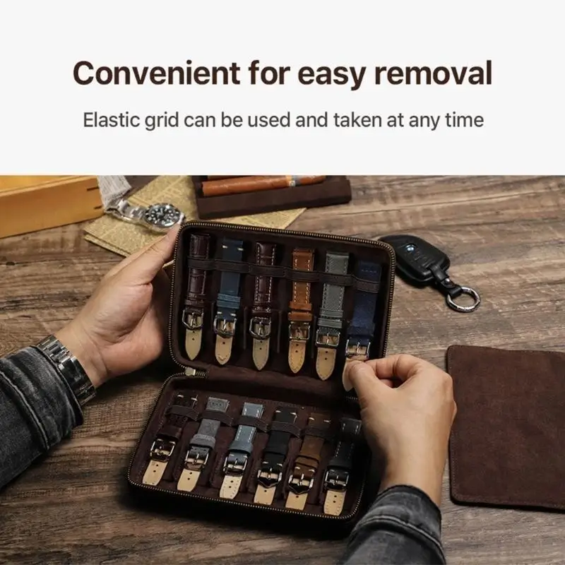  PU Leather Case For 12 Watch Straps Protector With Detachable Wrist Strap