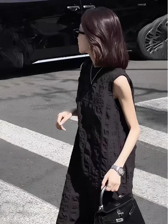 Francês sle solto cintura colete dr feminino redondo ne svel longo verão dr ele simples saia linha a peça única