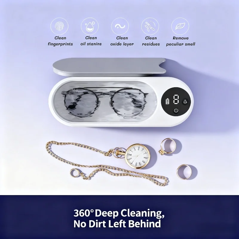 Limpiador de joyas con vibración de alta frecuencia 360 °   Herramienta automática de limpieza profunda, portátil, recargable por USB, para anillos, pendientes, gafas