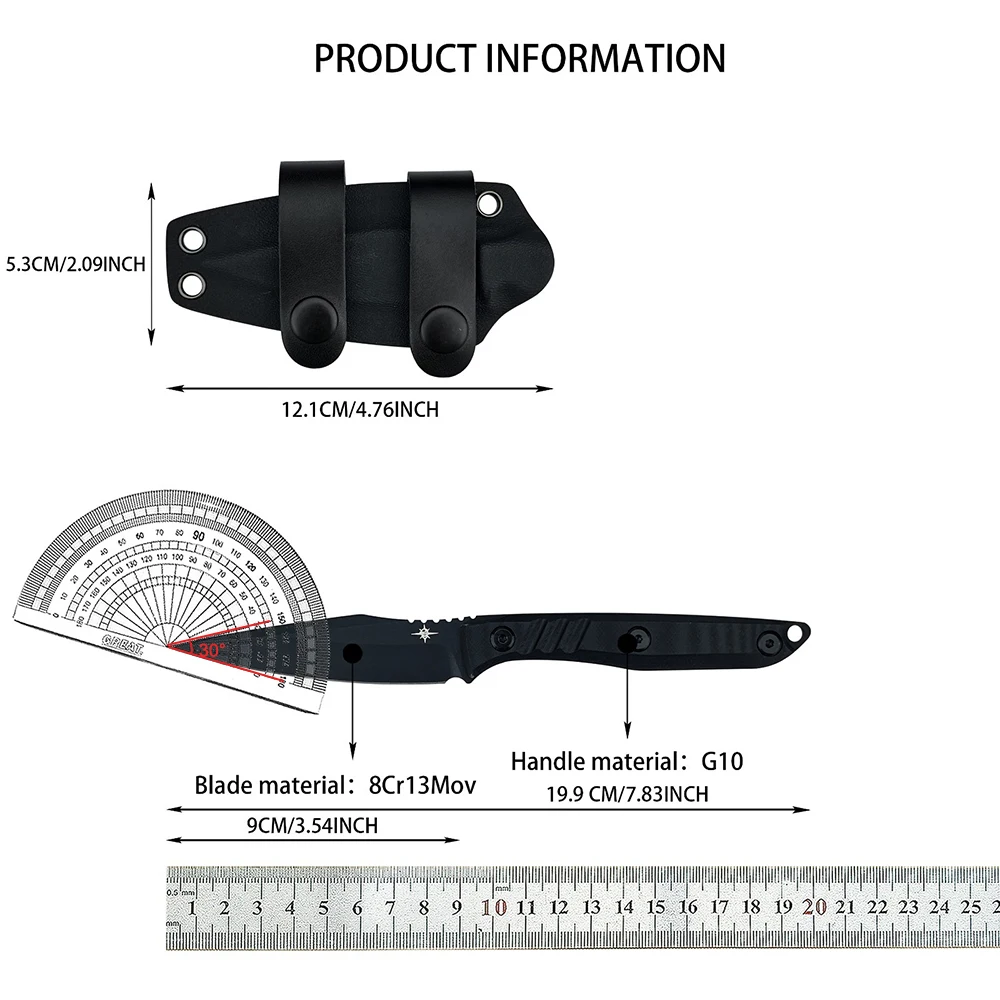TOOR Outdoor Backpacking Fixed Blade Knife, Ideal for Hiking Adventure, Field Camping, Picnic, with Protective Portable Sheath