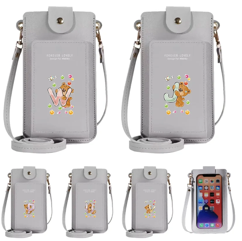 

Phone Bags Women Casual Crossbody Bag Handbag Bear Pattern Printing Series Fashion Touch Screen Shoulder Cell Phone Pack