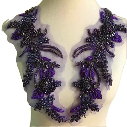 MultiColor Hand-Sewed Glass Drill Mirror Flowers Collar,Sparkling Rhinestone,Flower Waistbands Shoulders,Wedding Dress,DIY Patch