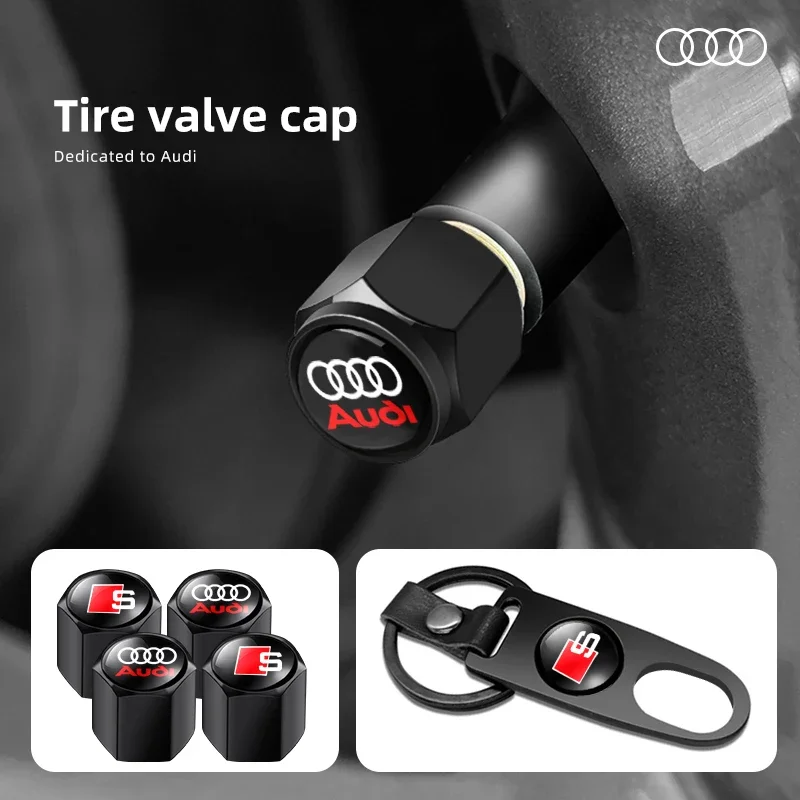 Car Styling Keychain Key Ring with Auto Tire Valve Caps Tyre Dust Cap for Audi S Line A3 Q5 Q6 B9 B7 C6 A4 B8 8P 8V B6 A5 A6 C7