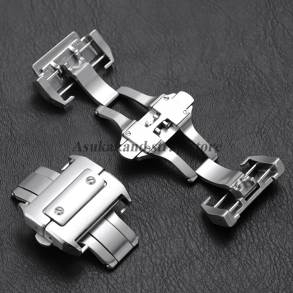 18 mm 21 mm silberne Schnalle für Cartier Santos100-Serie, Knopf aus massivem Edelstahl, Schmetterlingsschnalle, Uhrenschließe, Uhrenzubehör