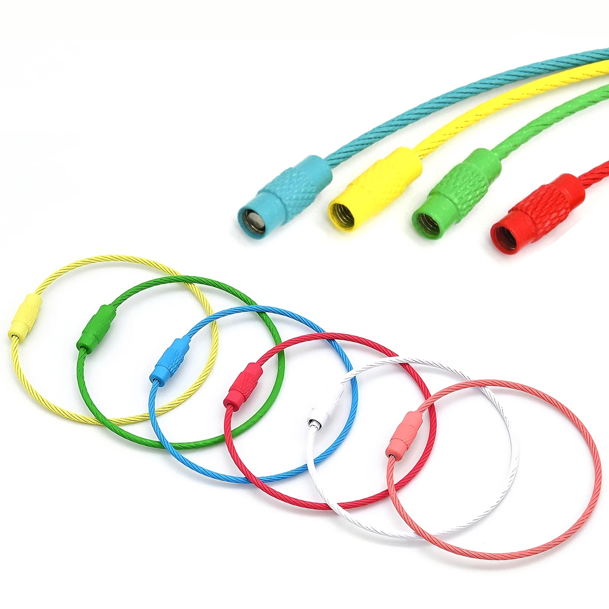 5/10 Stück Edelstahl Schlüsselanhänger Ring Kabel Schlüsselring Drahtseil Schlaufe Outdoor Camping Gepäckanhänger Schraubverschluss Gadget – Detail 2