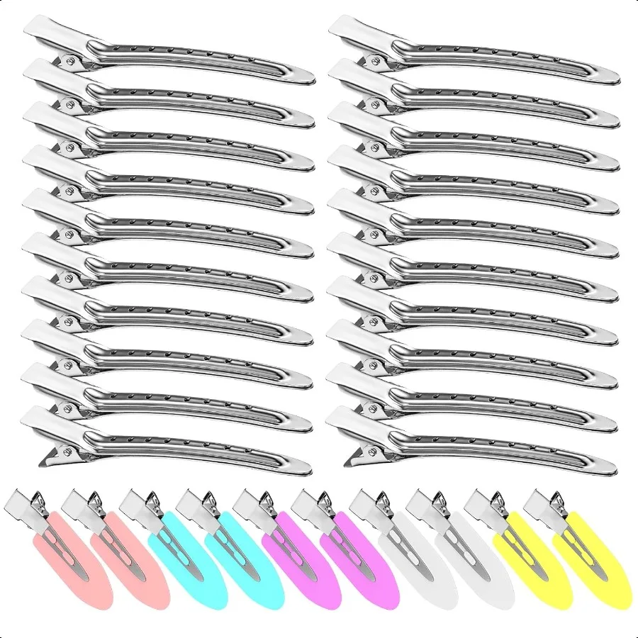 

30PCS Metal Alligator Hair Clips Duck Billed Salon Styling Clips with Holes Heavy Duty Sier Hair Pins for Women DIY Bows Home U