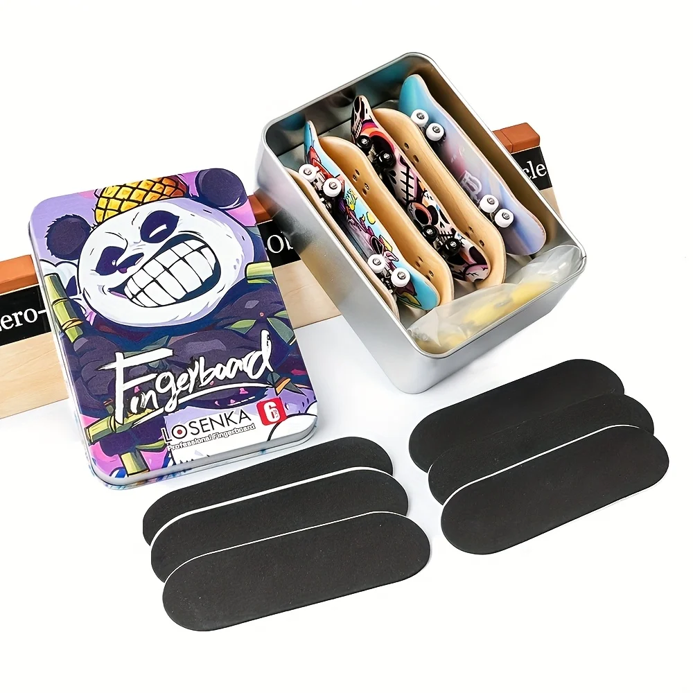 6 Packs DIY Mini Finger Skateboard Fingerboard Kit with Metal Box Replacement for Teens Adults Fingertip Movement Novelty Toys