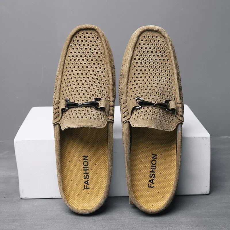 Fashion Men Leather Slippers Outdoor Half Loafers Lightweight Shoes Breathable Mules for Man Summer Casual Sandals Lazy Shoes