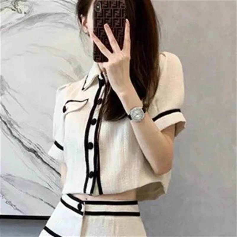 Korean Fashion Summer Knitted 2 Piece Sets Women Shorts Outfits Casual Cropped Tops Tracksuit Elegant Women Pants Conjuntos