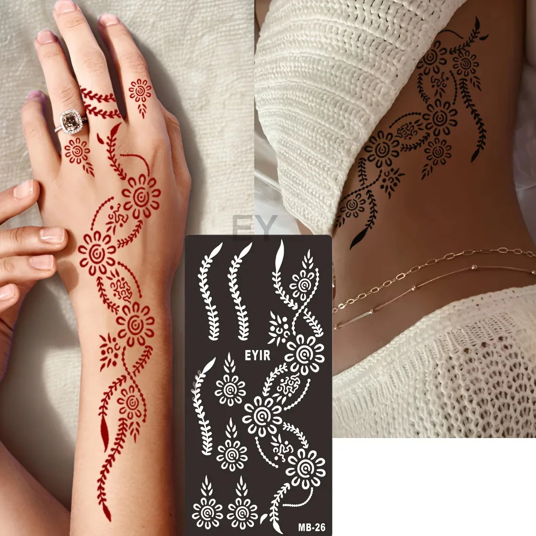 4 Stück Mandala Blumen Tattoo-Schablonen Wiederverwendbare Tattoo-Vorlagen DIY Temporäre Körperkunst Hand- und Handgelenk-Design Make-up Party-Dekoration – Detail 2