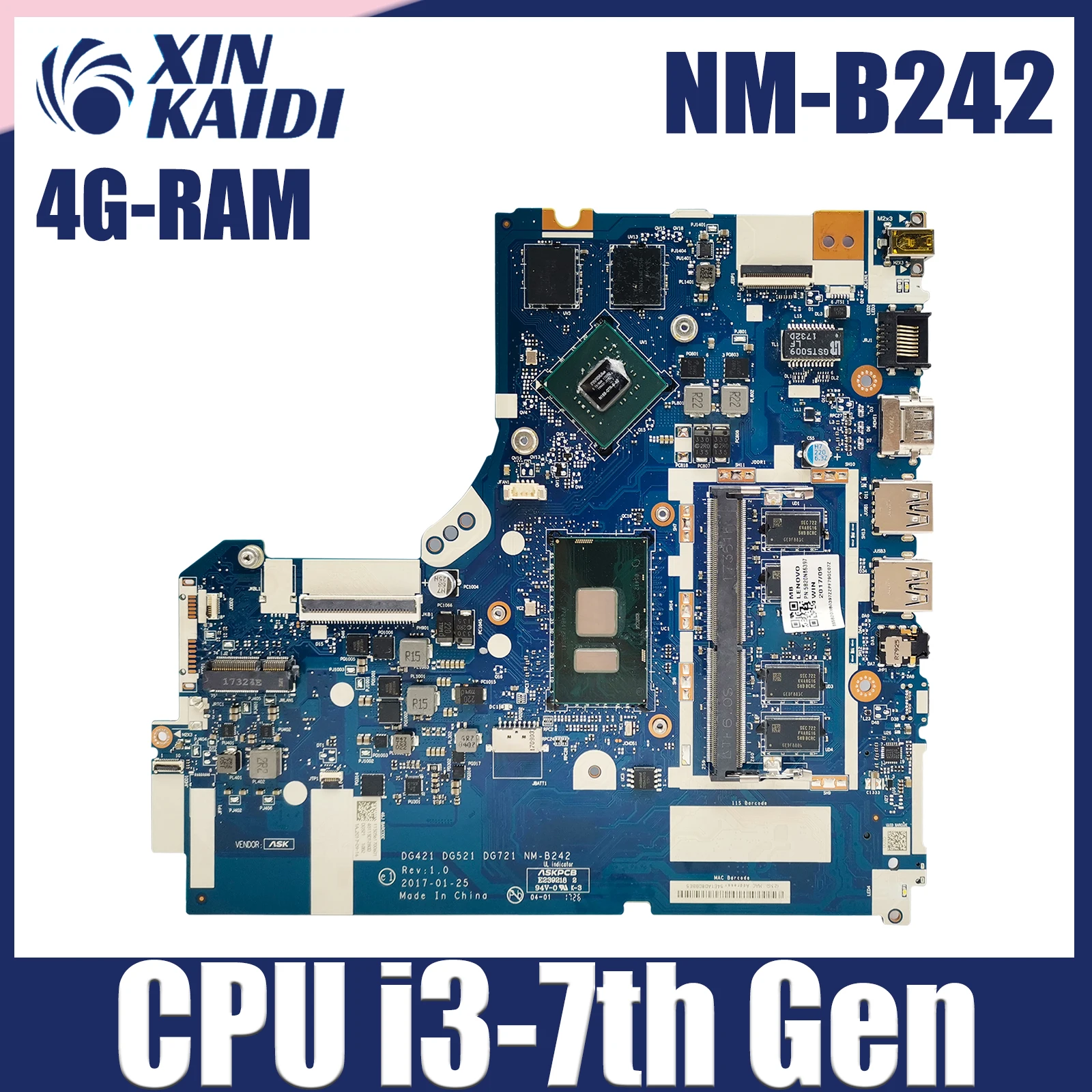 

NM-B242 Mainboard For Lenovo 320-15IKB 320-15ISK Laptop Motherboard With i3-7th Gen CPU 4G RAM 100% Test OK