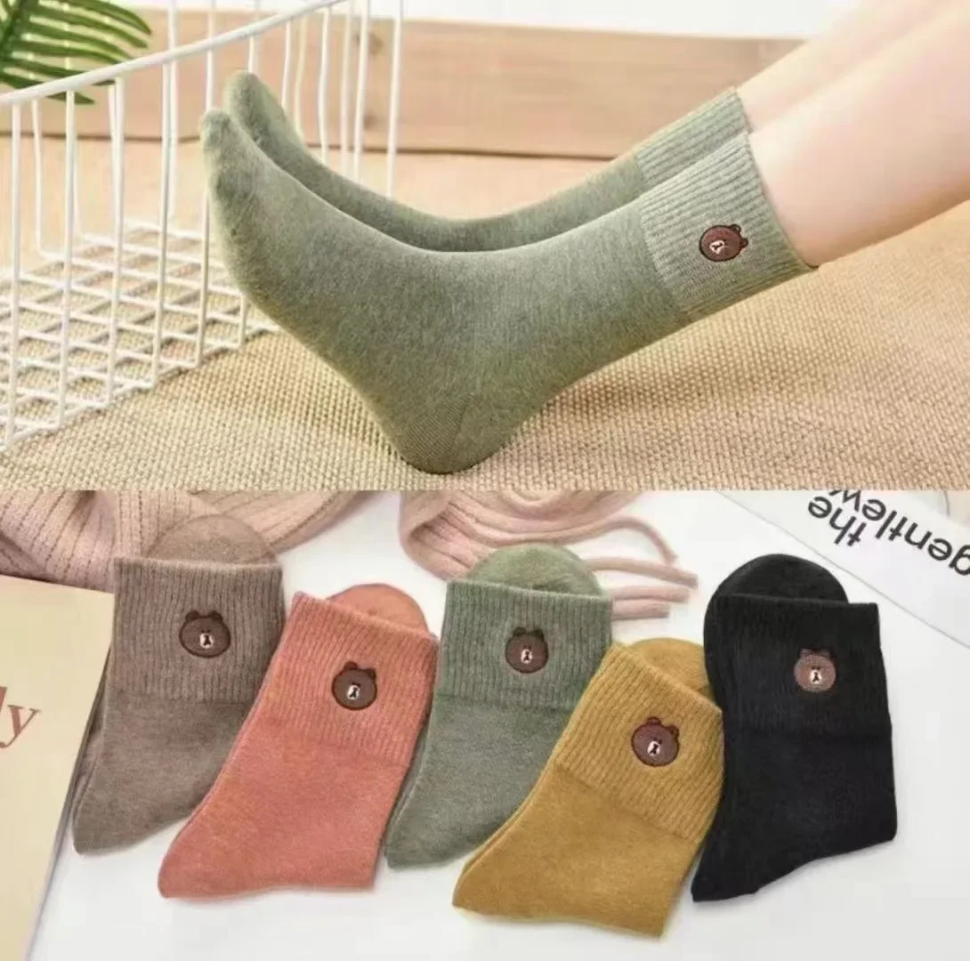 

Winter New Thick Warm Women Mid Tube Socks Solid Color Sweat Absorbing Odor Proof Female Socks 5pcs Set