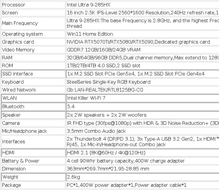 2026 MSI Raider 16 Max HX Gaming Laptop 16 Inch 2.5K 240Hz IPS Screen Netbook Ultra 9-285HX 32GB 1TB RTX5070Ti Notebook Computer
