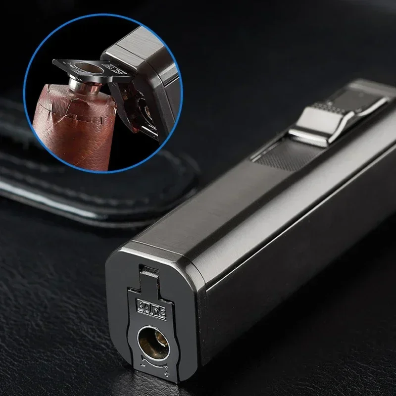 2025 المعادن الثلاثي الشعلة جت أخف توربو السيجار أنبوب أخف مع السيجار القاطع غاز البوتان يندبروف ولاعة السجائر الرجال هدية #4